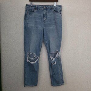 American Eagle Strigid Ripped Mom Jeans in Blown Out Blue Women's Size 16